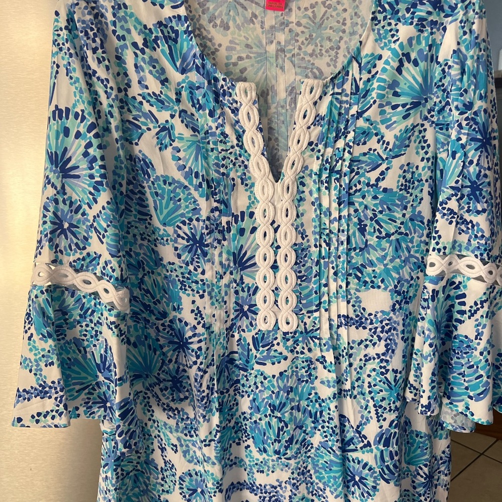 Lilly Pulitzer Hollie Tunic, Turquoise Oasis, Shell Me You Love Me